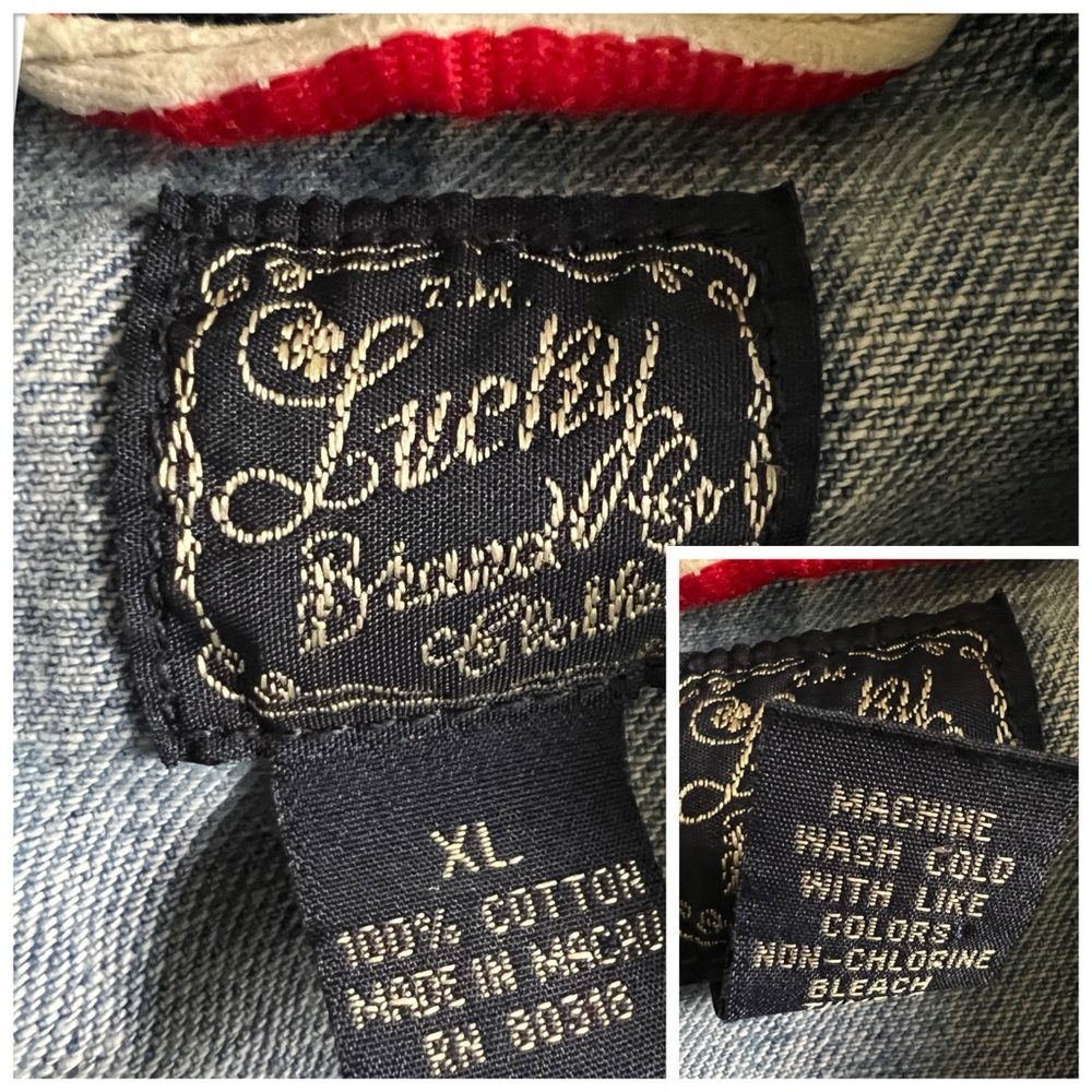 Y2K Lucky Brand Denim Trucker Blue Jean Jacket Blue Faded Zip Size XL - Picture 10 of 14